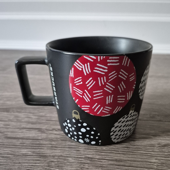 Starbucks Other - Starbucks Black Mug with Red and White Ornament Design 14 Oz